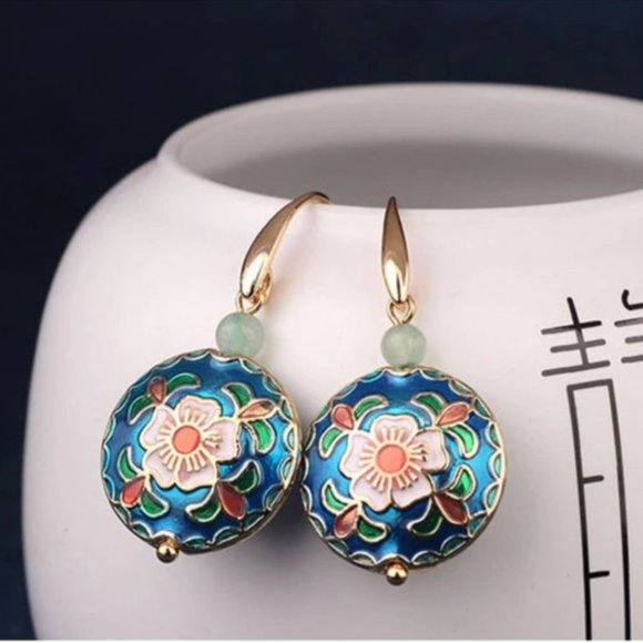 NEW 14 Gold Plated Flower Vintage Venturine Earrings Last One - Picture 11 of 16